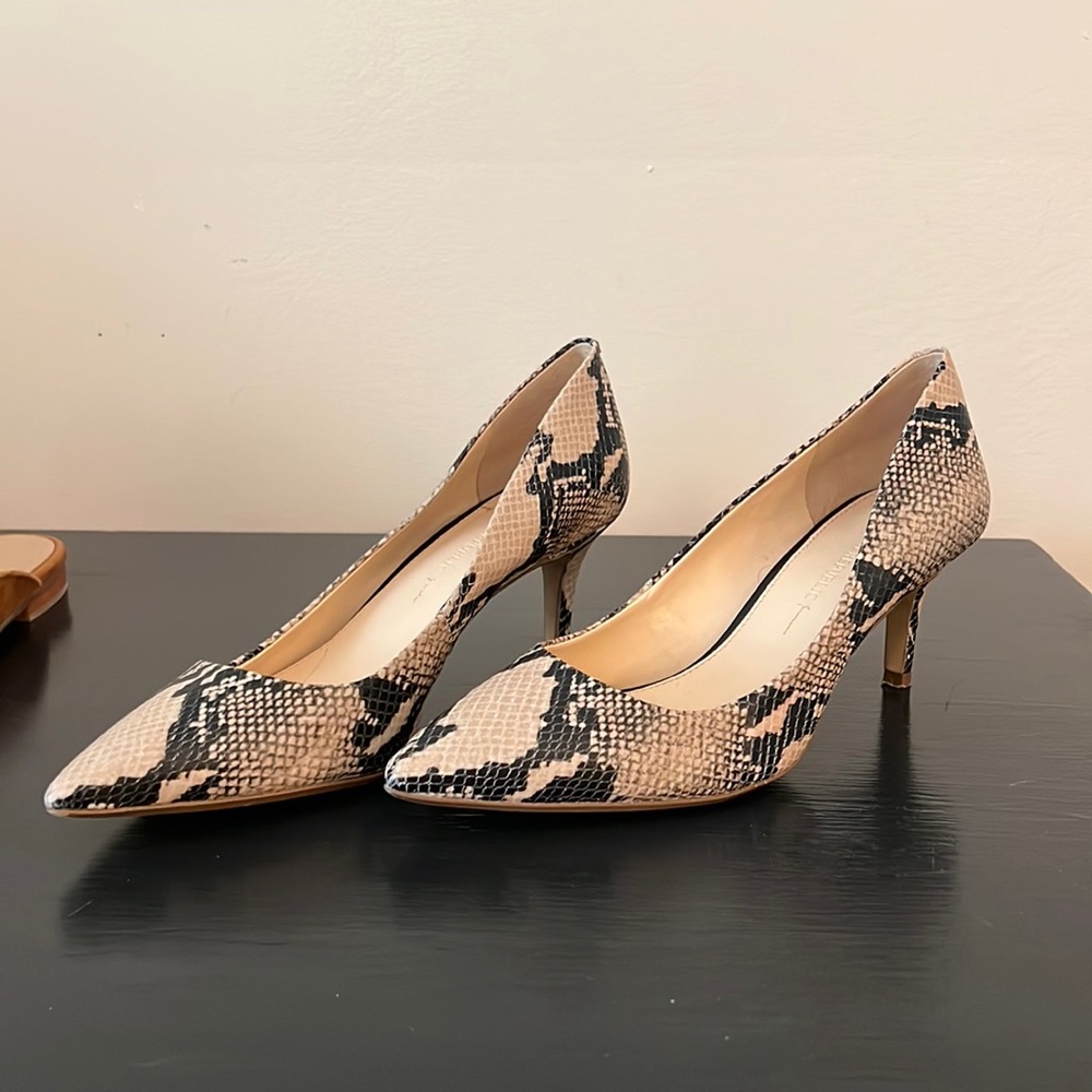 Snake print embossed heels
